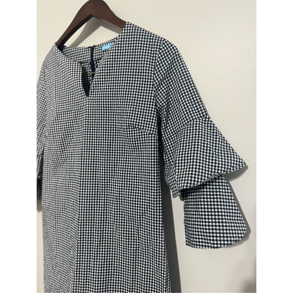 J Mclaughlin Dress Womens Large Black Letty Bell Sleeve Gingham Ruffled Stretch - Picture 2 of 9